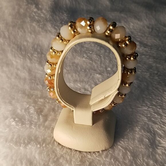 White, Orange, & Gold Tone Beaded Bracelet - Picture 3 of 5